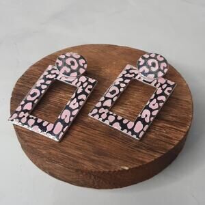 Pink and Silver Animal Print Geometric Dangle Earrings